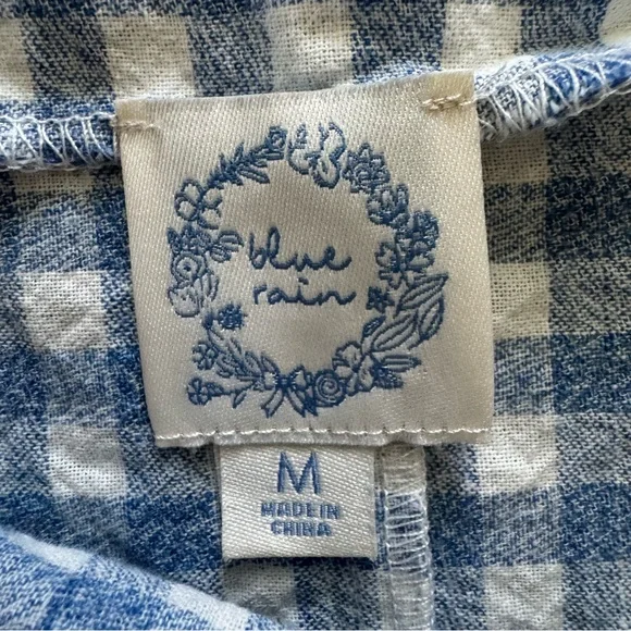 Blue Rain Gingham Embroidered Peplum Tank Top Medium - Picture 9 of 10